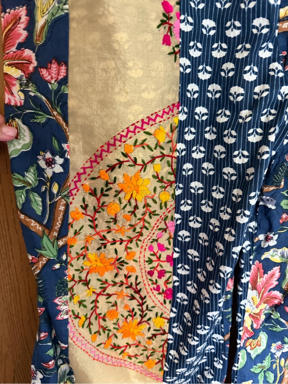 Kaantha Karma Boho Patchwork Phulkari Flare Pant - Multicolor Floral-XXL - Picture 9 of 14